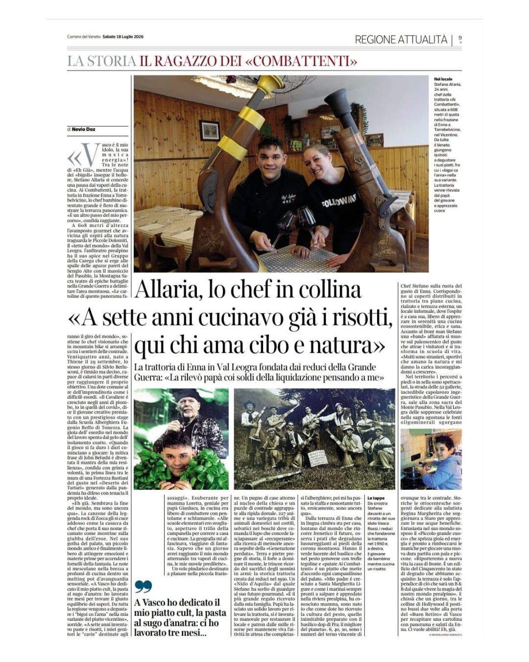 Stefano Allaria Sul Corriere Del Veneto: la Storia Dello Chef Ai Combattenti